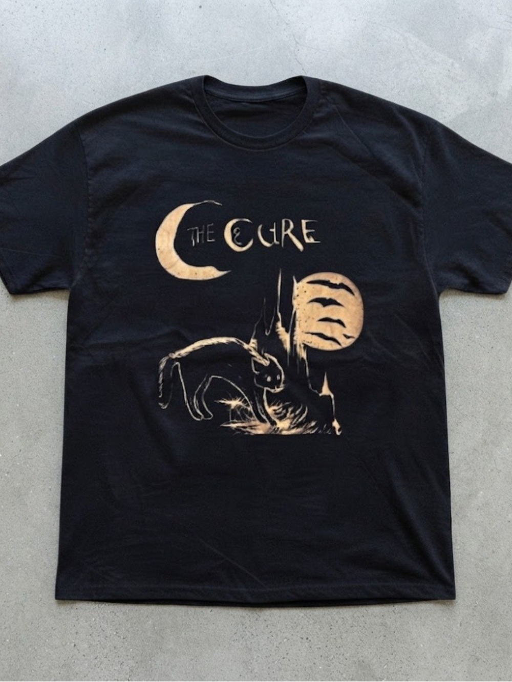 The Cure Walking Cat & Castle Goth Graphic Black Gildan T-Shirt